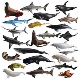 TOYMANY 24PCS Mini Sea Animal Figures Realistic Ocean Animals Figurines Cake Top