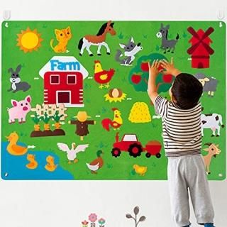 WATINC Farm Animals Felt Story Board Set 3.5Ft 38Pcs Preschool Farmhouse Themed 