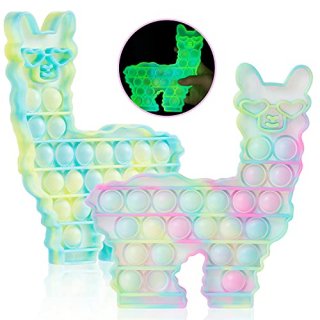 Hoofun Glow in The Dark POP Bubble Fidget Llama Toy 2 Pack Fluorescent Silicone 