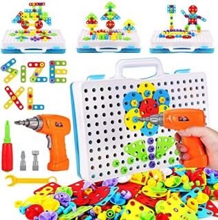Parhlen Educational Toys Building Blocks 244 Pieces Electric Screwdriver DIY Bui