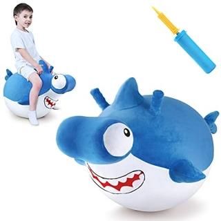 iPlay iLearn Bouncy Pals Kid Ball Hopper Toy Toddler Plush Hammer-Head Shark Jum