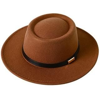 Lanzom Women Vintage Wide Brim Warm Wool Fedora Hat Belt Panama Hat Felt Jazz Ha