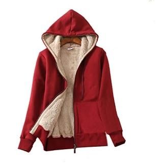 Flygo Womens Casual Winter Warm Sherpa Lined Full Zip Up Hoodie Sweatshirt Jacke