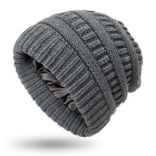 Muryobao Womens Winter Warm Knitted Hat Satin Silk Lined Cable Knit Beanie Chunk