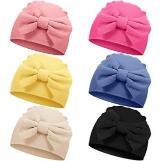Geyoga 6 Pieces Newborn Baby Unisex Soft Beanie Hat with Cute Bow for 0-6 Months