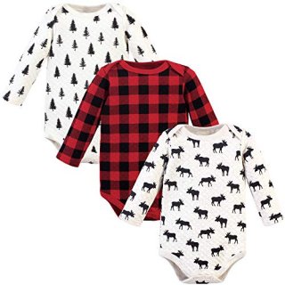 Hudson Baby Unisex Baby Quilted Long Sleeve Cotton Bodysuits Moose 6-9 Months
