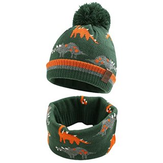 Baby Boy Dinosaur Hat Scarf Set Toddler Boys Winter Knitted Beanie Cute Pompom H