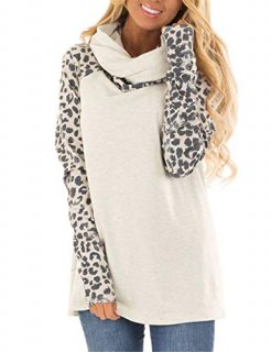 Blivener Women's Casual Sweatshirts Long Sleeve Leopard Print Tops Cowl Neck Rag