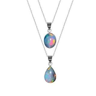 QNAVIC Black Ethiopian Opal Gemstone Bezel Dainty Pendant Double Layered Necklac