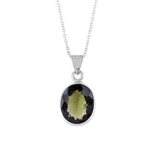 QNAVIC Green Moldavite Brilliant Oval Stone Handmade Bezel Dainty Pendant Neckla