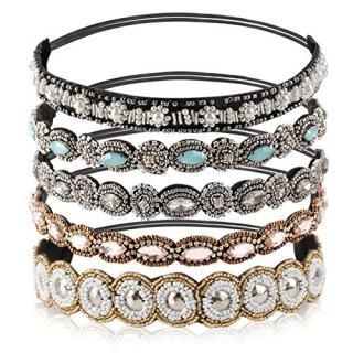 Teenitor Rhinestone Beaded Elastic Headband Fashionable Handmade Crystal Beaded 