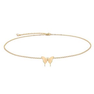 VACRONA Dainty Butterfly Choker Necklace for Women 18K Gold Plated Cute Chokers 