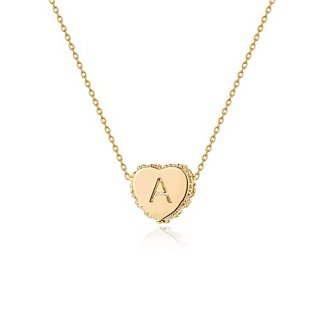 Fettero Tiny Gold Initial Heart Necklace Choker Diamond CZ Pave Dainty Chain 14K