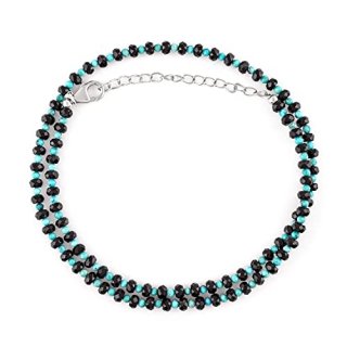 QNAVIC Natural Turquoise with Black Tourmailne Crystal Beads Choker Necklace For