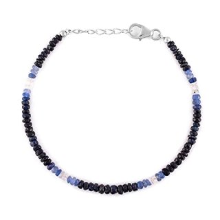 QNAVIC 100% Natural Shaded Blue Sapphire Crystal Stone Full Beads Handmade Brace