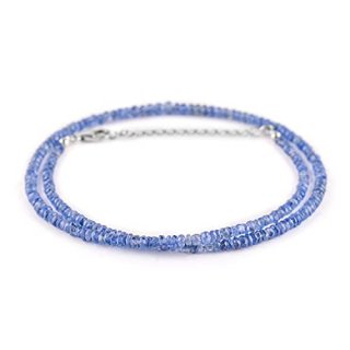 QNAVIC 100% Natural Blue Sapphire Crystal Stone Beads Choker Handmade Necklace F
