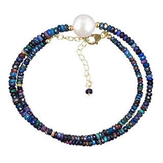 QNAVIC AA+ Black Fire Opal Pearl Full Beads Choker Necklace Natural Gemstone Hea