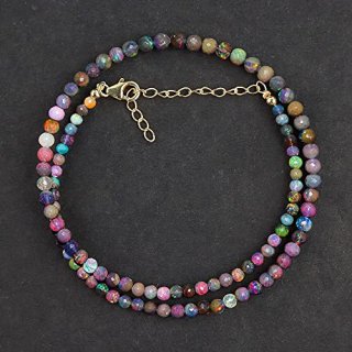 Odrilliongems? Ethiopian Black Opal Round Beads Choker Necklace Natural Gemstone