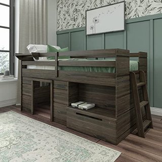 Max & Lily Modern Farmhouse Loft Bed with 1 Drawer Twin Espresso