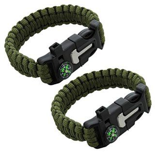 SDS Survival Paracord Bracelet - Green Emergency Whistle Hiking Compass Camping 