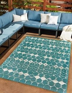 Unique Loom Outdoor Trellis Collection Area Rug Modern Geometric Flatweave Desig