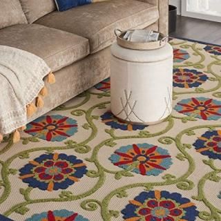 Nourison Aloha Floral Geometric Blue/Multicolor 9'6 x13' Area Rug 10' x 13'