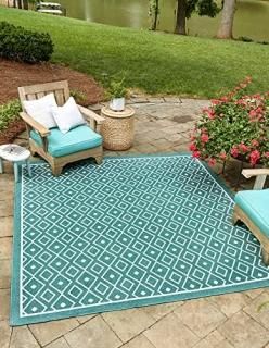 Unique Loom Outdoor Trellis Collection Area Rug Geometric Diamonds Flatweave Des