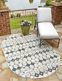 Unique Loom Outdoor Trellis Collection Area Rug Modern Geometric Flatweave Desig