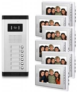 AMOCAM 6 Units Apartment Video Intercom System 7 Inches Monitor Wired Video Door