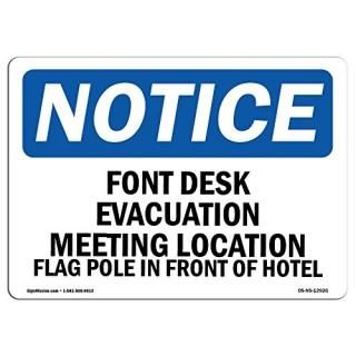 OSHA Notice Signs - Front Desk Evacuation Meeting Location Flag  Vinyl Label Dec