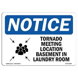 OSHA Notice Signs - Tornado Meeting Location Basement Sign with Symbol  Vinyl La