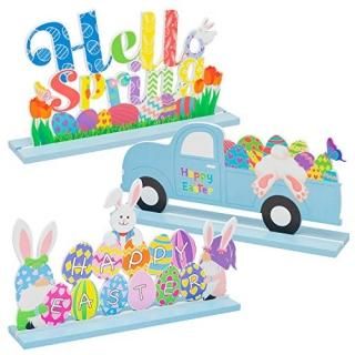 WATINC 3Pcs Easter Table Decorations Wooden Centerpiece Signs for Dining Room Ta