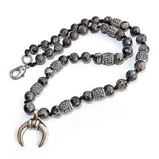 Men's Necklace with Half moon Silver Pendant and Labradorite gemstones - Men Nec