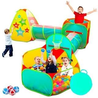 Childrens 5pc Pop Up Play Tent with Ball Pit & Crawl Tunnel  Pretend Playhouse 
