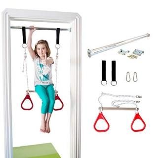 Indoor Swing by DreamGYM Trapeze Bar and Gymnastic Rings Combo for Doorway Gym