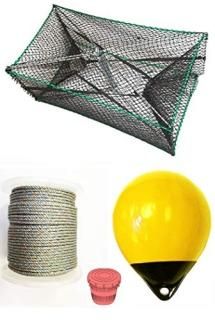 KUFA Sports Galvanized Steel Foldable Prawn Trap with 400' Rope 15 Yellow Float 
