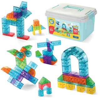 Play Brainy 101 Pieces Magnetic Cubes for Kids - 3D Building Blocks Set with Tra