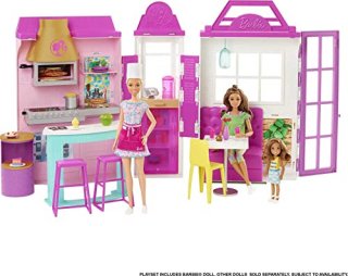 Barbie Cook n Grill Restaurant Playset Doll 30+ Pieces & 6 Play Areas Including