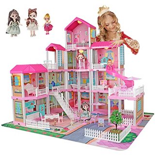 Mini Tudou Doll House Dreamhouse for Girls Dollhouse with Lights Play Mat and Do