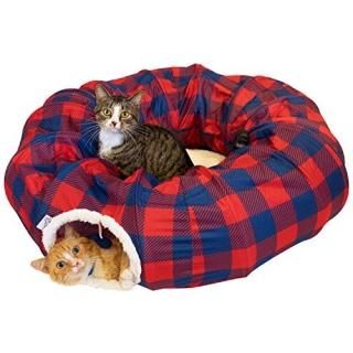 Kitty City Large Plaid Cat Tunnel Bed Cat Toy - for Cat and Kitten Red CM-10094-