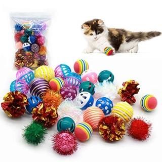 LASOCUHOO Cat Toys Kitten Cat Ball Toys Assortments Including Rainbow Ball Crink