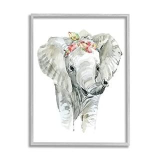 Stupell Industries Chic Baby Elephant with Floral Print Hair Tie Designed by Car