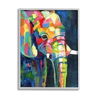 Stupell Industries Contemporary Elephant Painting Abstract Patchwork Rainbow Des