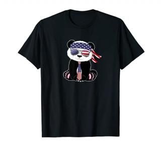 Patriotic Panda Bear Sunglasses Headband Necktie US Flag T-Shirt
