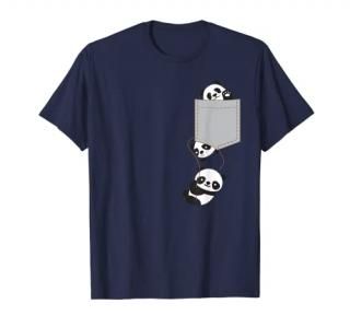 Cute Kawaii Baby Pandas In Pocket T-Shirt