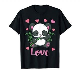 Panda Valentines Day Shirt Hearts Love Women Girls Gift T-Shirt