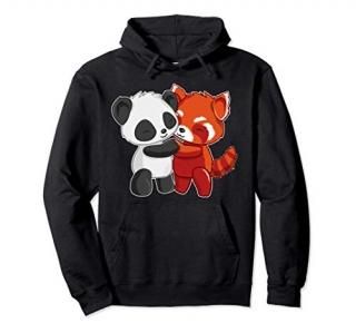 Chibi Panda Bear Hugs Red Panda - Cute Kids Pullover Hoodie