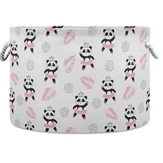 visesunny Storage Basket Funny Panda with Grass Skirt Nursery Hamper Canvas Fabr
