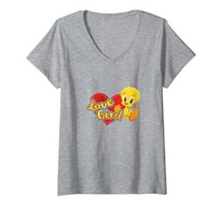 Womens Looney Tunes Tweety Love Bird Valentine's Day V-Neck T-Shirt