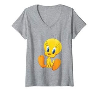 Womens Looney Tunes Cute Tweety V-Neck T-Shirt